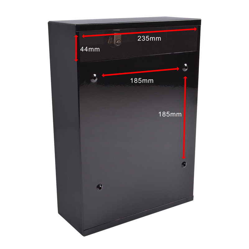 Forth Rear Access Gate & Wall Mounted Galvanised Steel Lockable Weatherproof Post Box - 25x35x10cm, Black