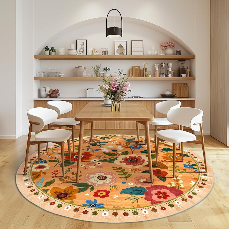 Motif floral de 6 pi avec motif lavable Boho, tapis mignon, antidérapant, fleur à poils courts pour le salon, la chambre, la cuisine, le bureau, la ferme, jaune et orange