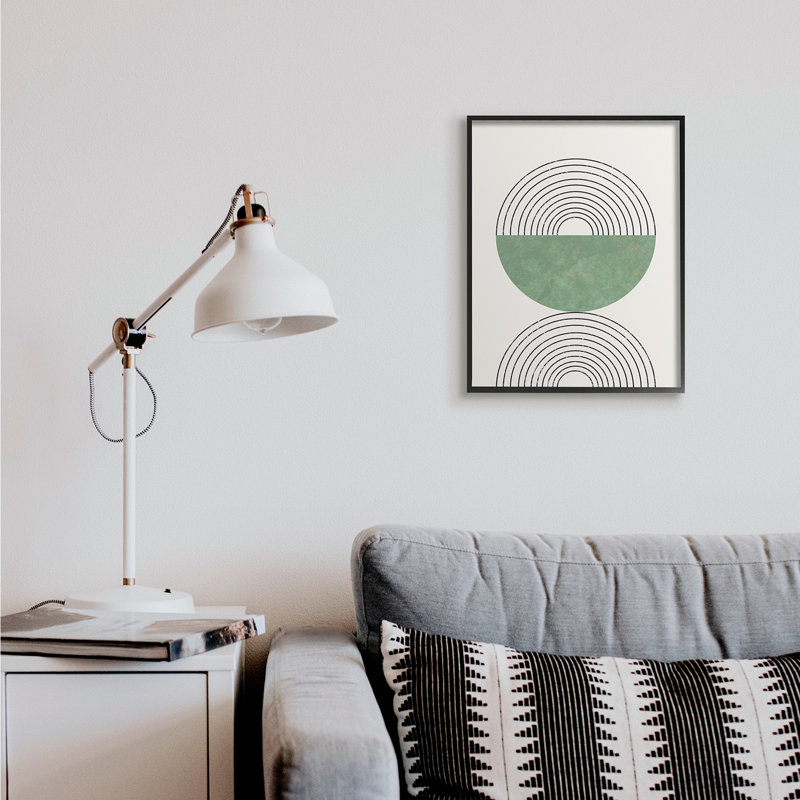 Étude abstraite géométrique circulaire incurvée Art déco, Giclée encadrée noir minuit, H 20 po x l 16 po