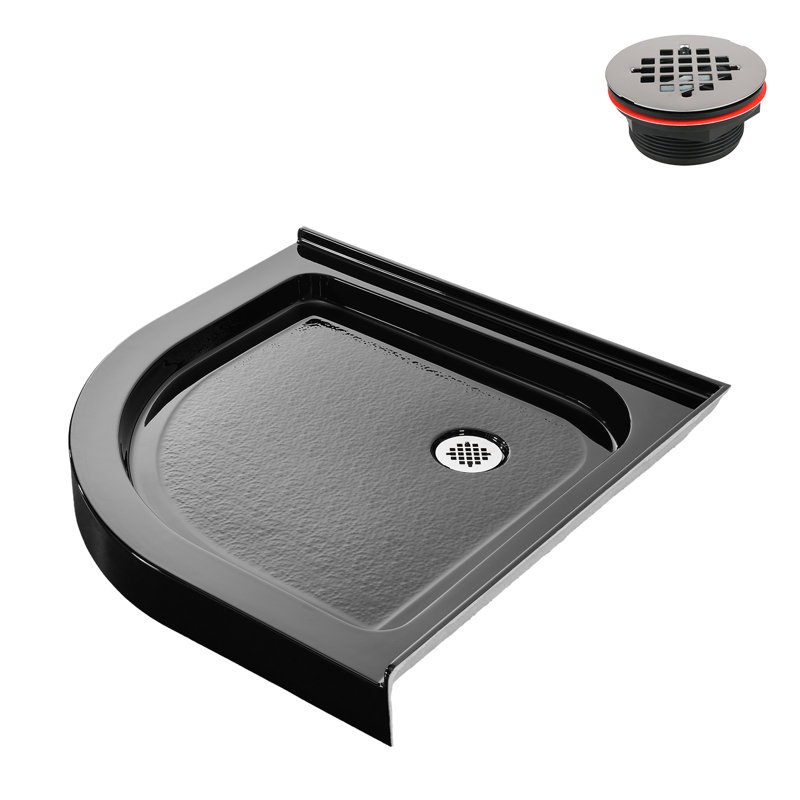 Base de douche 36 po x 36 po en acrylique noir brillant avec bonde de coin, bonde incluse, Noir lustré