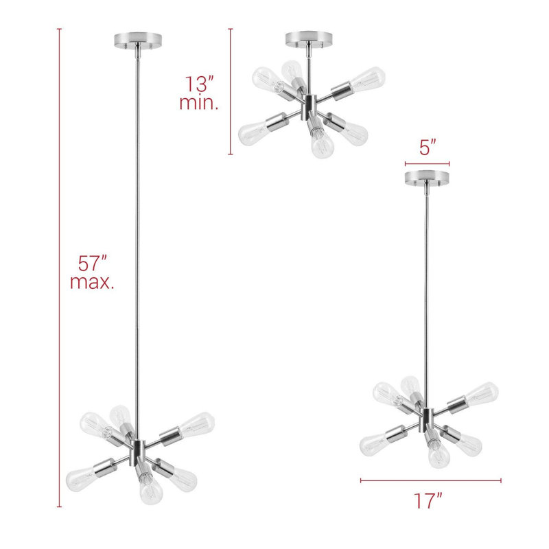 Jadine 6 - Light Dimmable Sputnik Sphere Chandelier, Brushed Nickel