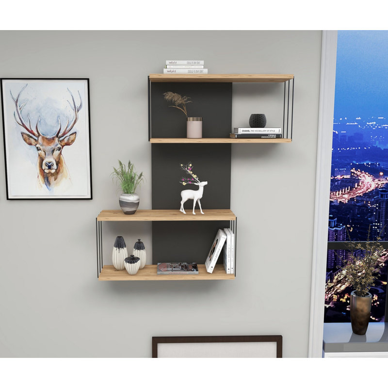 Oconnor 4 Piece Floating Shelf, Anthracite Pine
