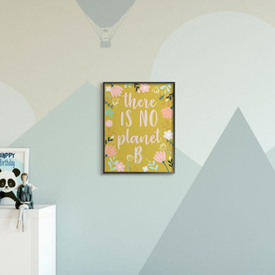 «No planète B phrase rose floral illustration border» par Angela Nickeas - impression d'art textuel