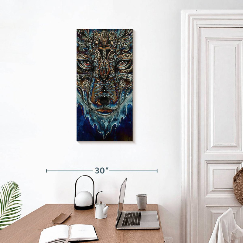 Loup bleu abstrait, H 30 po x l 15 po