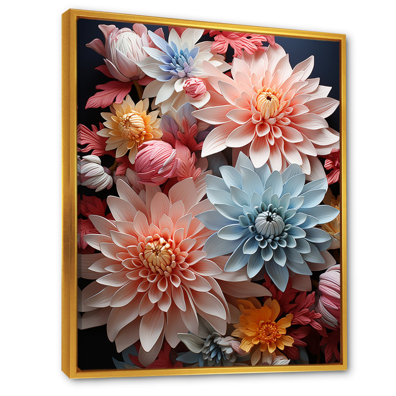 «Soft Elegance Mums Flowers IV» sur toile, Cadre flottant doré, H 40 po x l 30 po x P 1,5 po