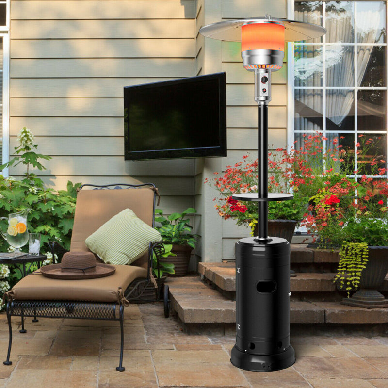 Black Freestanding Steel Propane Patio Heater with Table