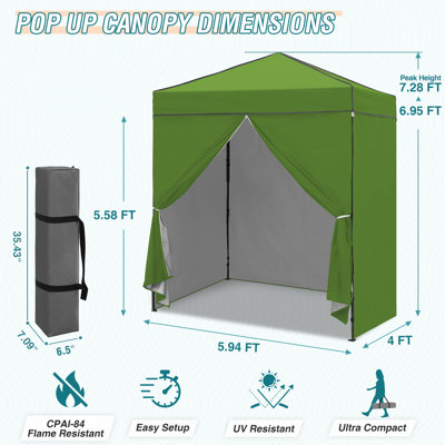 EAGLE PEAK 6 Ft. W x 4 Ft. D Steel Pop-Up Canopy, Outdoor Portable Instant Shelter Folding Canopy with 4 Sidewalls