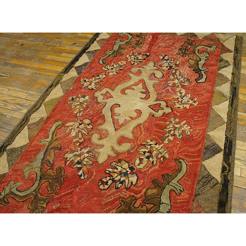 Antique American Hooked Rug American Coral 1900s