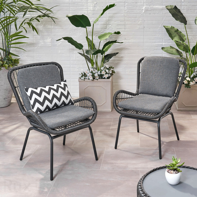 Ensemble de 2 chaises de patio avec coussins Mccaskill, Gris