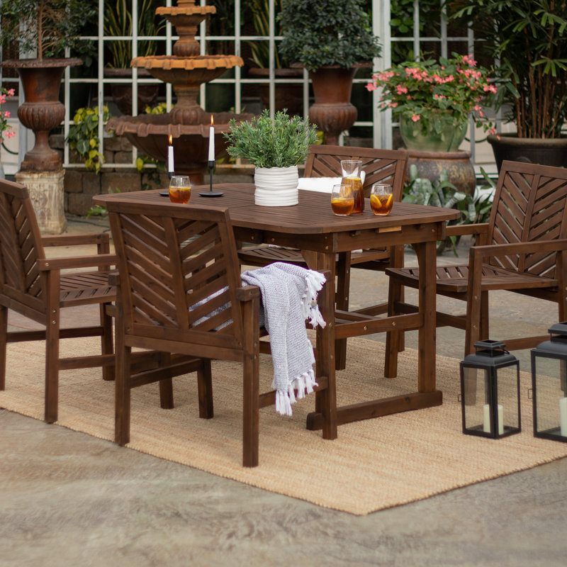 Alfonsi Acacia Wood Patio Dining Table Set, Dark Brown