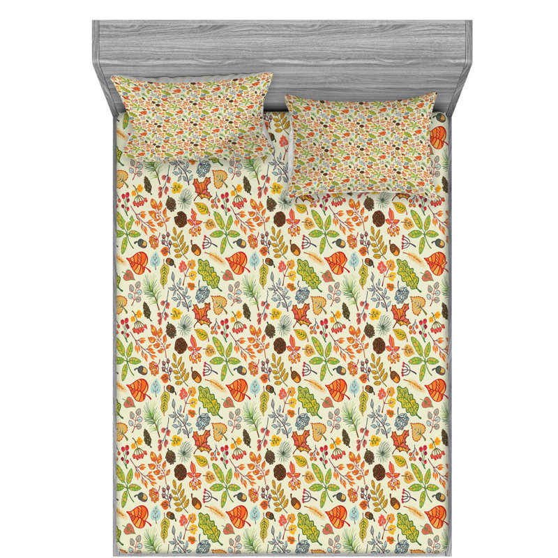 Ensemble de draps en micro-fibre, Ensemble de draps pour grand lit + un drap-housse , Floral vert foncé