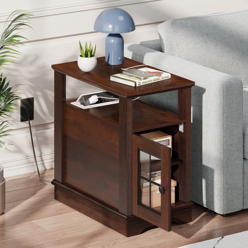 Analiesa End Table with Charging Station and Storage, Side Table with USB Ports and Outlets, Accent Table with Cabinet and Adjustable Shelf for Living Room, Bedroom