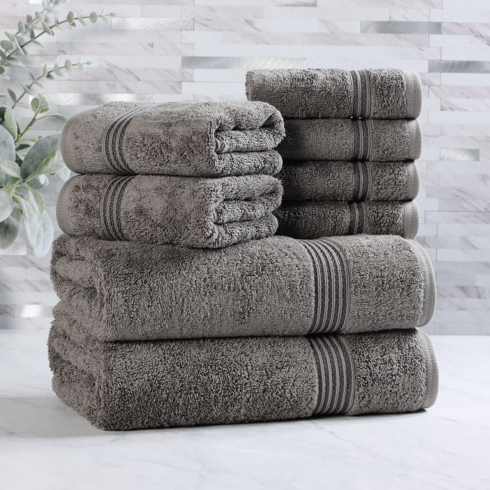 Alexia 8-Piece Egyptian Cotton Towel Set, Charcoal