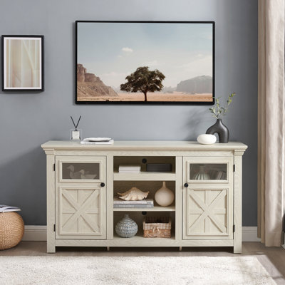 60.23-Inch Farmhouse Barn Door TV Media Stand for Living-Room - White