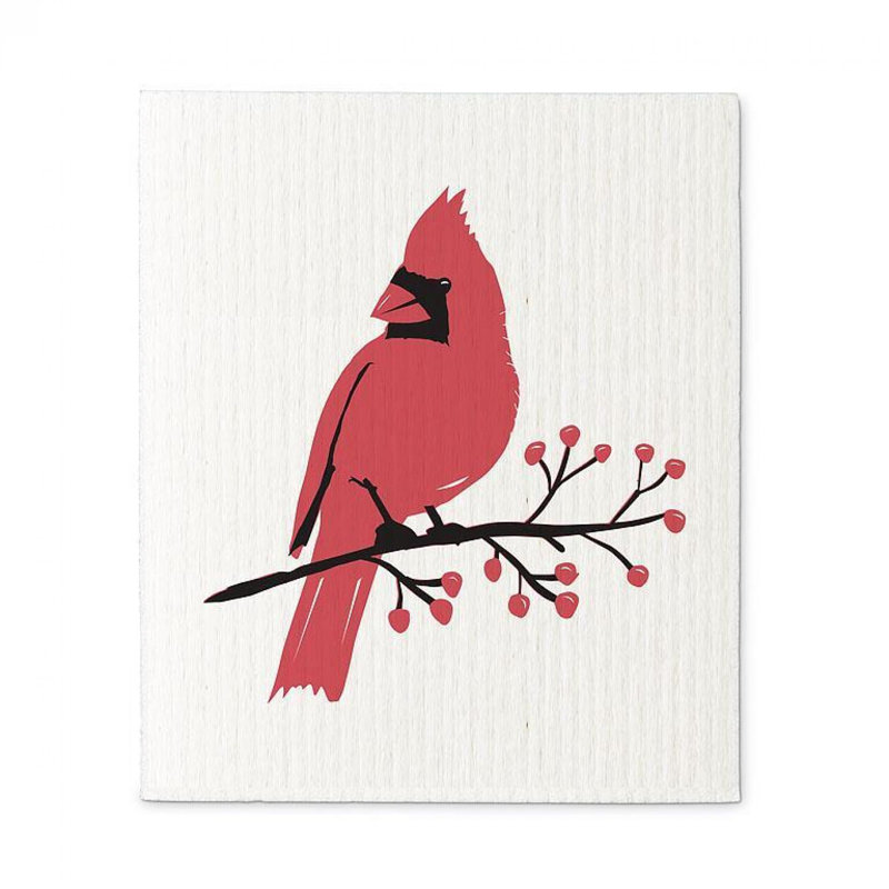 Set Of 2 Cardinal On Branch Dishcloth
