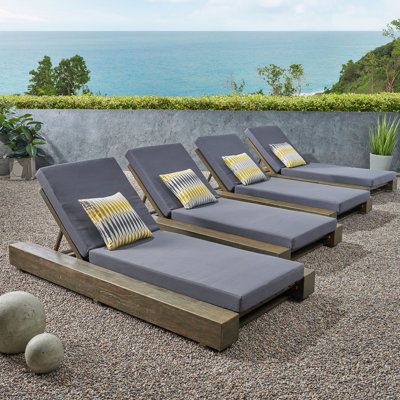 Lyor Acacia Wood Outdoor Chaise Lounge Set with Cushions & Adjustable Backrest