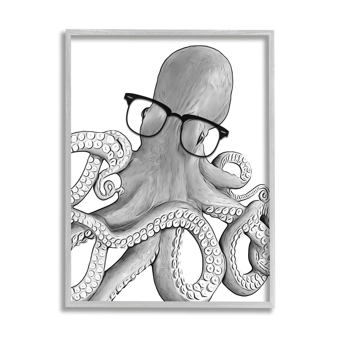 " Monochrome Octopus Black White Glasses Design " by Annalisa Latella Stupell Industries 