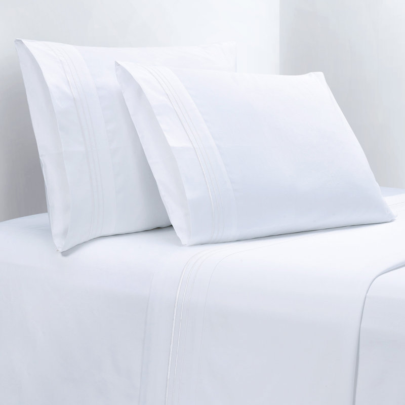 Ensemble de draps 100% coton, Blanc, Ensemble de draps pour grand lit + un drap-housse 