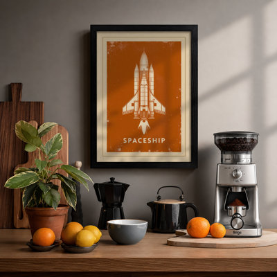 Retro Spaceship Blueprint Vintage - Framed Print