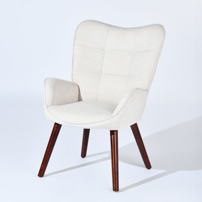 Upholstered Accent Chairs with Biscuit-Tufted High Back & Solid Wood Legs by George Oliver