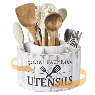 Très grand porte-ustensiles rotatif à 360 °, 5 compartiments de cuisine de ferme, pot à ustensiles pour comptoir Lazy Susan, base silencieuse antidérapante (blanc)
