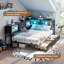 Cadre de lit d'angle avec rangement pour bibliothèque et lumières à DEL, tiroirs et station de charge, canapé-lit double avec rangement pour salon, chambre à coucher, chambre d'amis, blanc-969530212-942800833