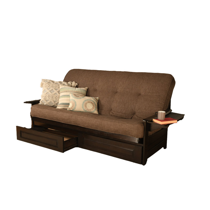 Futon avec rangement Stratford, Espresso, Lin cacao clair