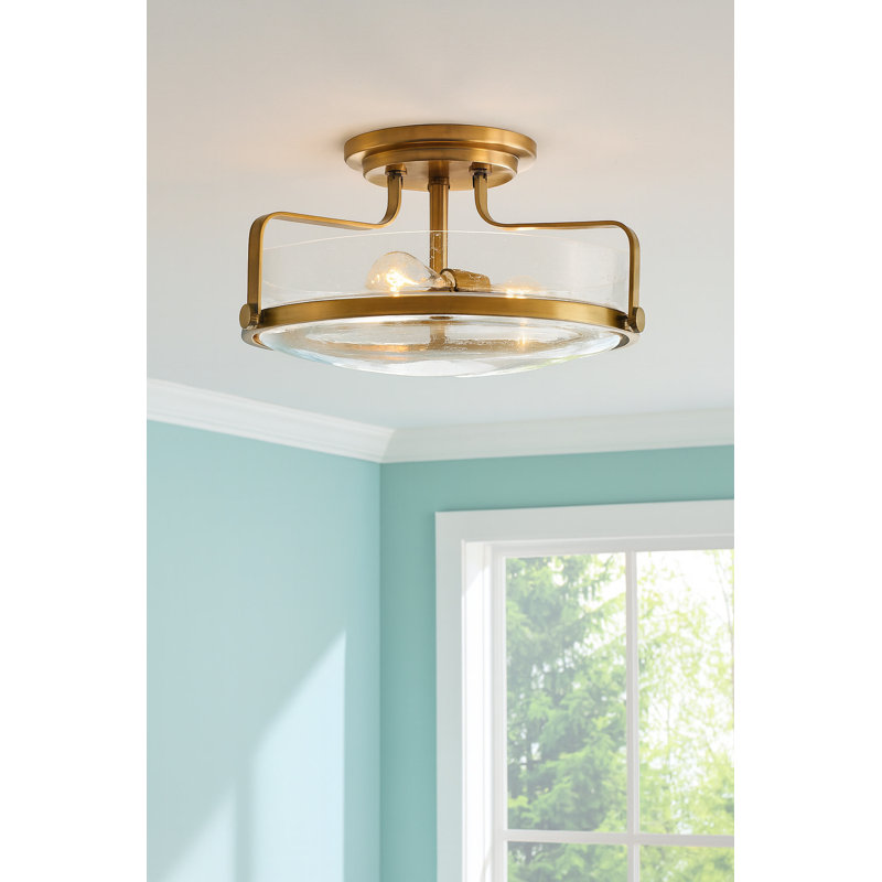 Harper 3-Light Semi-Flush Mount Retro Ceiling Light, Heritage Brass, Large