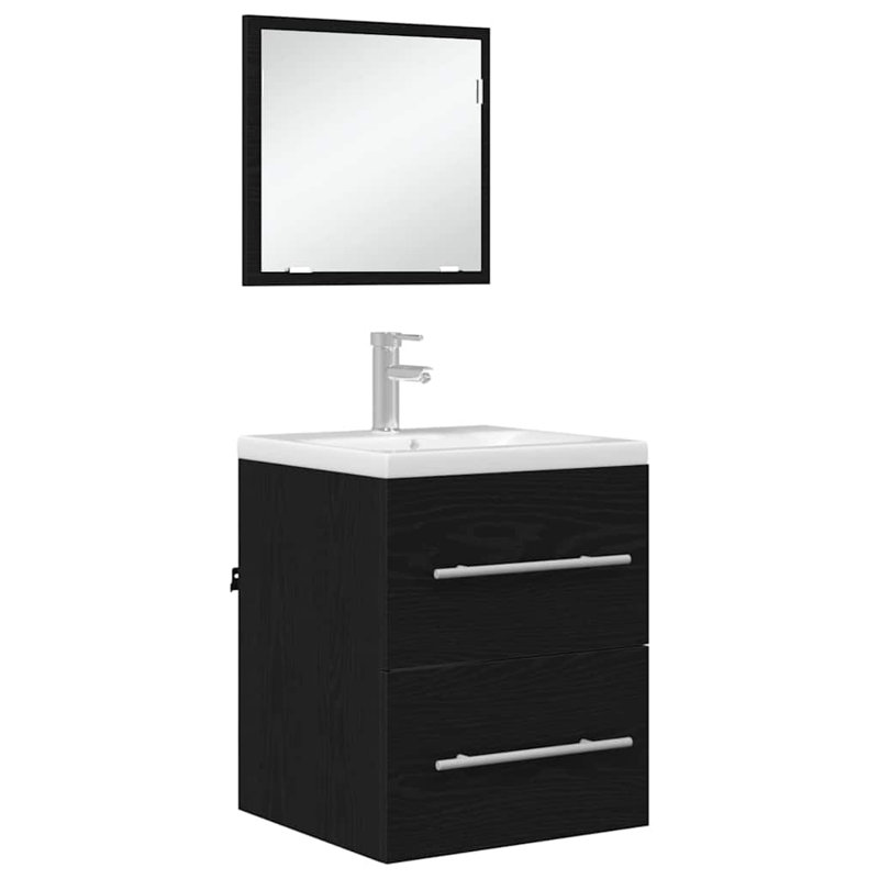 Bathroom Cabinet with Mirror Vanity Unit Sink Cabinet Engineered Wood, Black