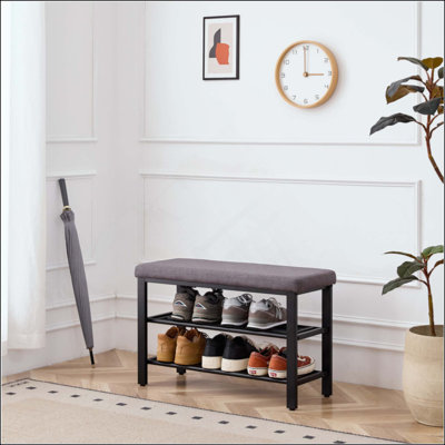 Banc à chaussures, banc de rangement, banc d'entrée avec coussin, tablette à chaussures avec siège, peu encombrant, style moderne, pour le salon, la chambre à coucher, le couloir
