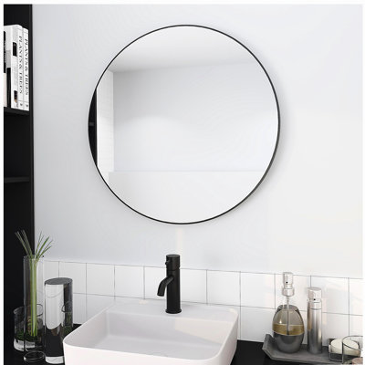 Grand miroir rond noir de 24 po