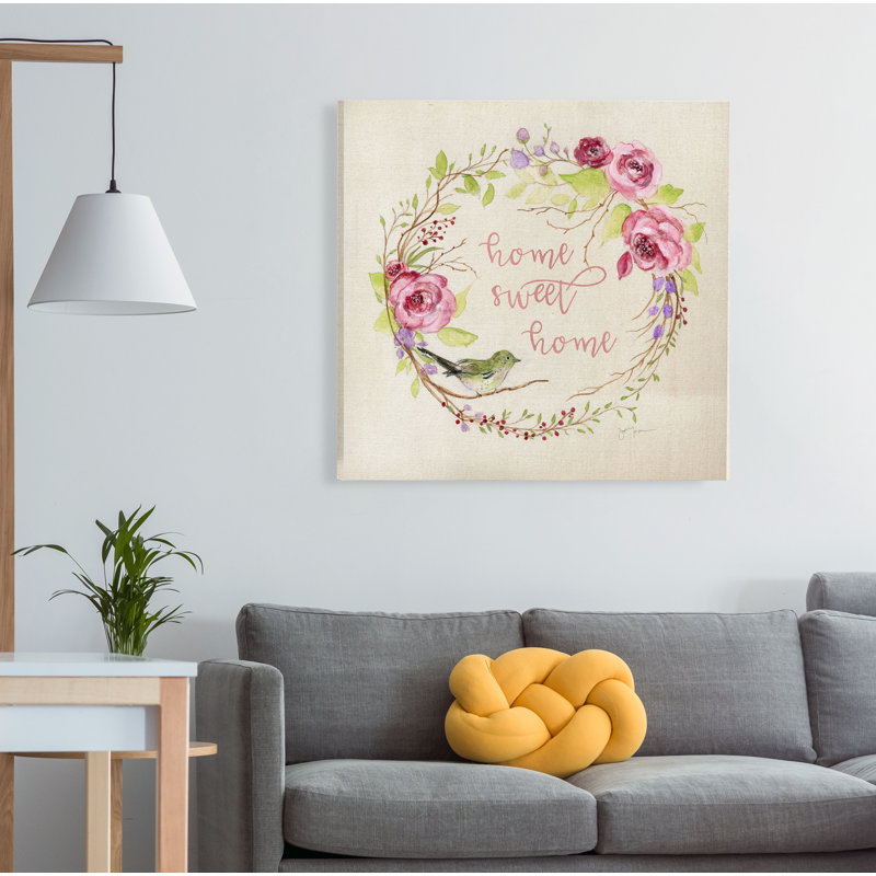 « spring home », art textuel sur toile tendue, H 24 po x l 24 po x P 1,5 po