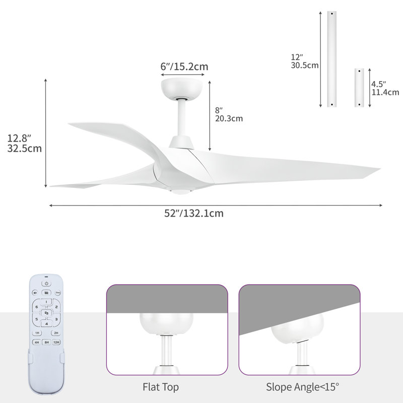 52" 3-Blade Smart Ceiling Fan, Khaki