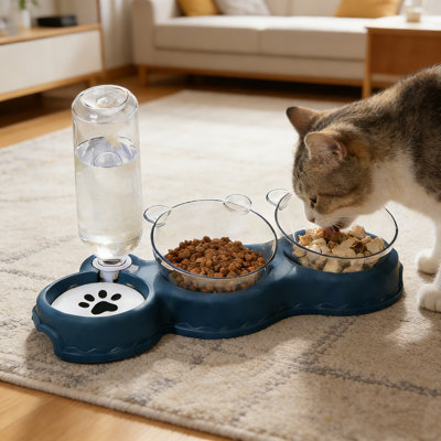 3-in-1 Pet Cat & Dog Feeder And Waterer Set Angled Bowl Design Removable For Easy Cleaning Suitable For Cats/dogs