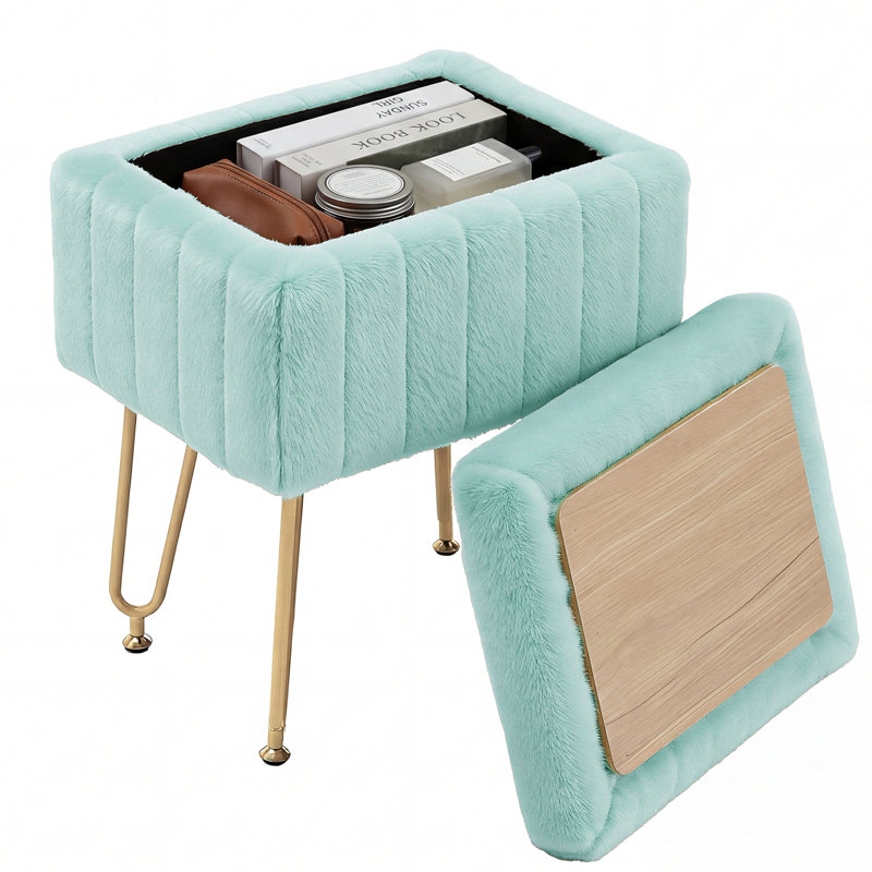 Tabouret de coiffeuse moderne avec 4 pieds en métal et rangement, repose-pieds multi-usage pour chambre de maquillage, Menthe