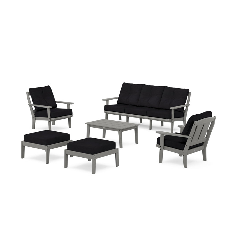 Ensemble de conversation canapé avec coussins 6 pièces Mission, Noir, Gris ardoise
