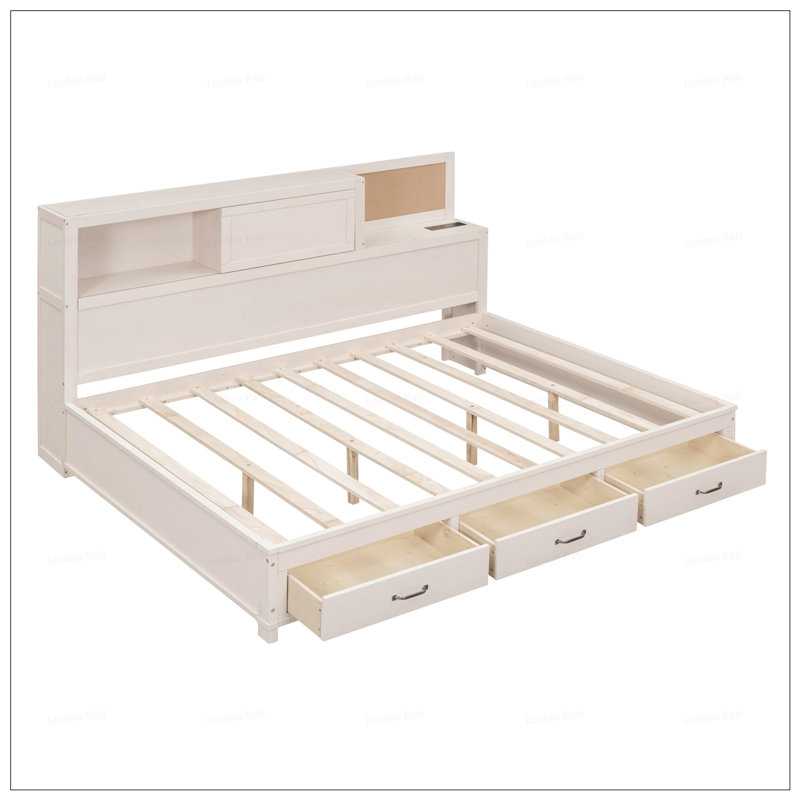 Full Wood Daybed With 3 Drawers And USB Ports, Full, White