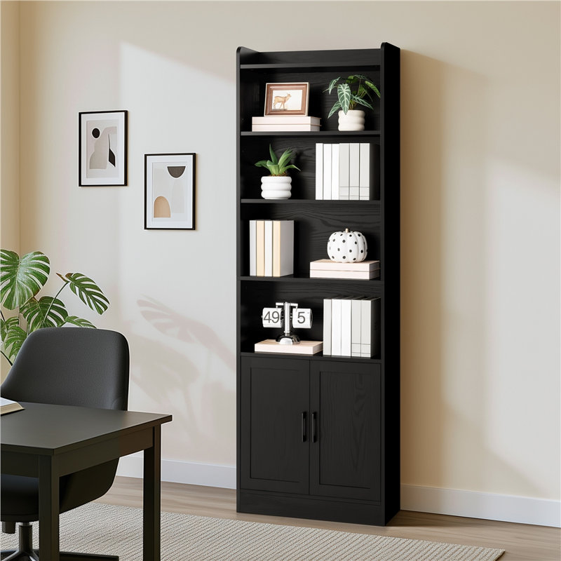 Bibliothèque moderne simple avec tablette supérieure ouverte, Black