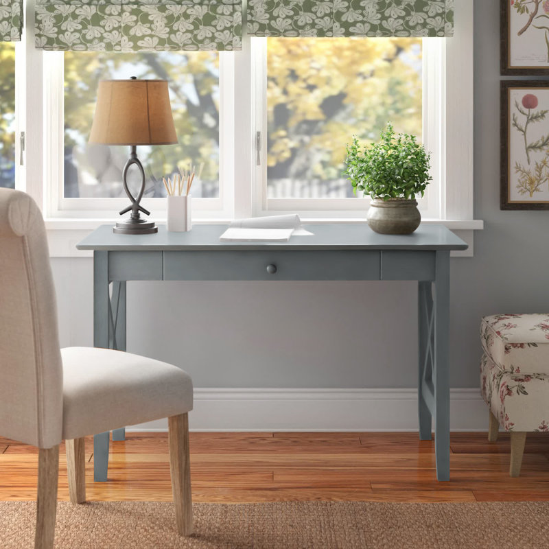 Lexi Solid Wood Work Desk with Storage Drawer & Built-in Charging Station, Gray