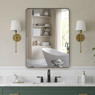 Miroir de salle de bain noir mat Summerain, miroir mural en verre trempé avec coins arrondis, suspendu horizontalement ou verticalement