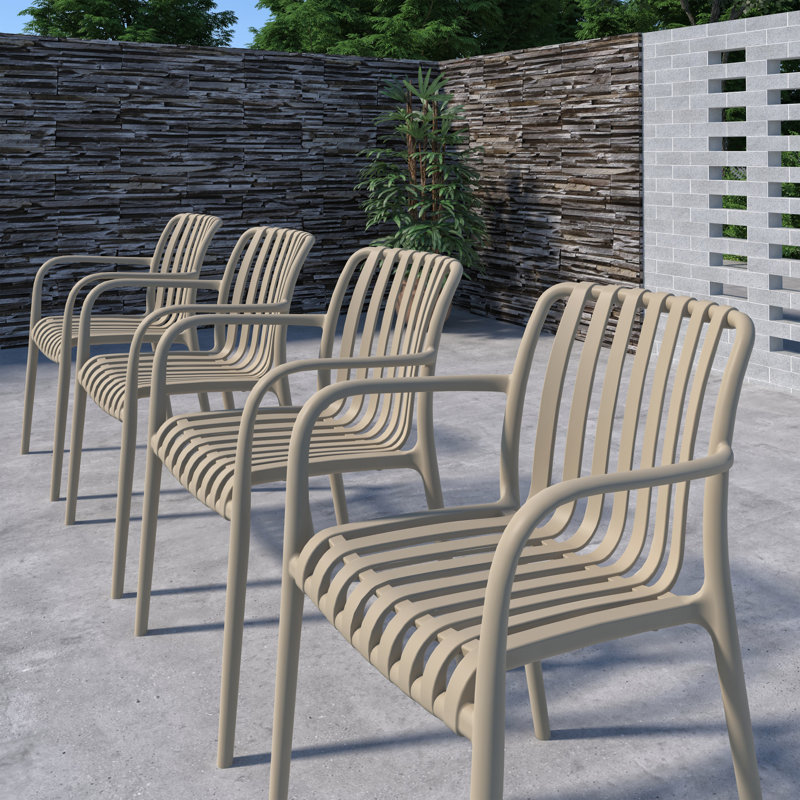 Gerard 4pc Outdoor Patio Resin Stackable Dining Chairs, Cream