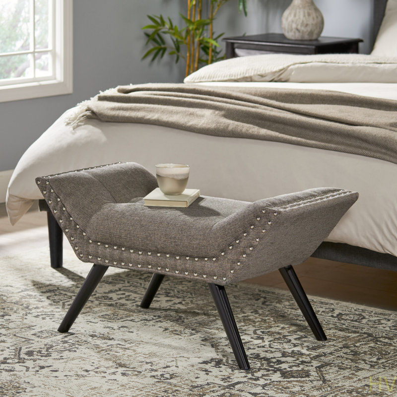 Banc moderne capitonné à boutons, repose-pieds rembourré en tissu décoratif pour chambre ou salon
