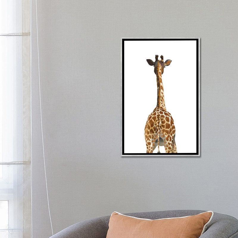 Art girafe bout à bout, H 26 po x l 18 po x P 1,5 po, Toile avec cadre argenté