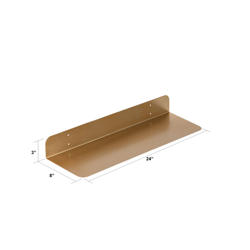 Metal Bracket Shelf, 3" H x 24" W x 8" D, Gold