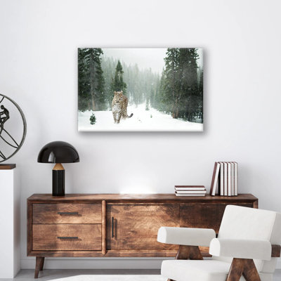 Reproduction de guépard dans la neige - Art mural animal de la faune - Snow Leopard Snow