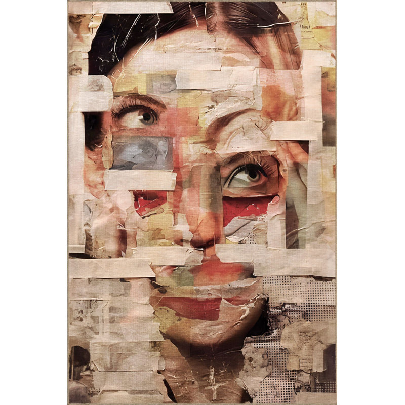 Tapis décoratif lavable à la machine à portrait de femme, surréalisme, Rectangle 2 pi 6 po x 4 pi 11 po