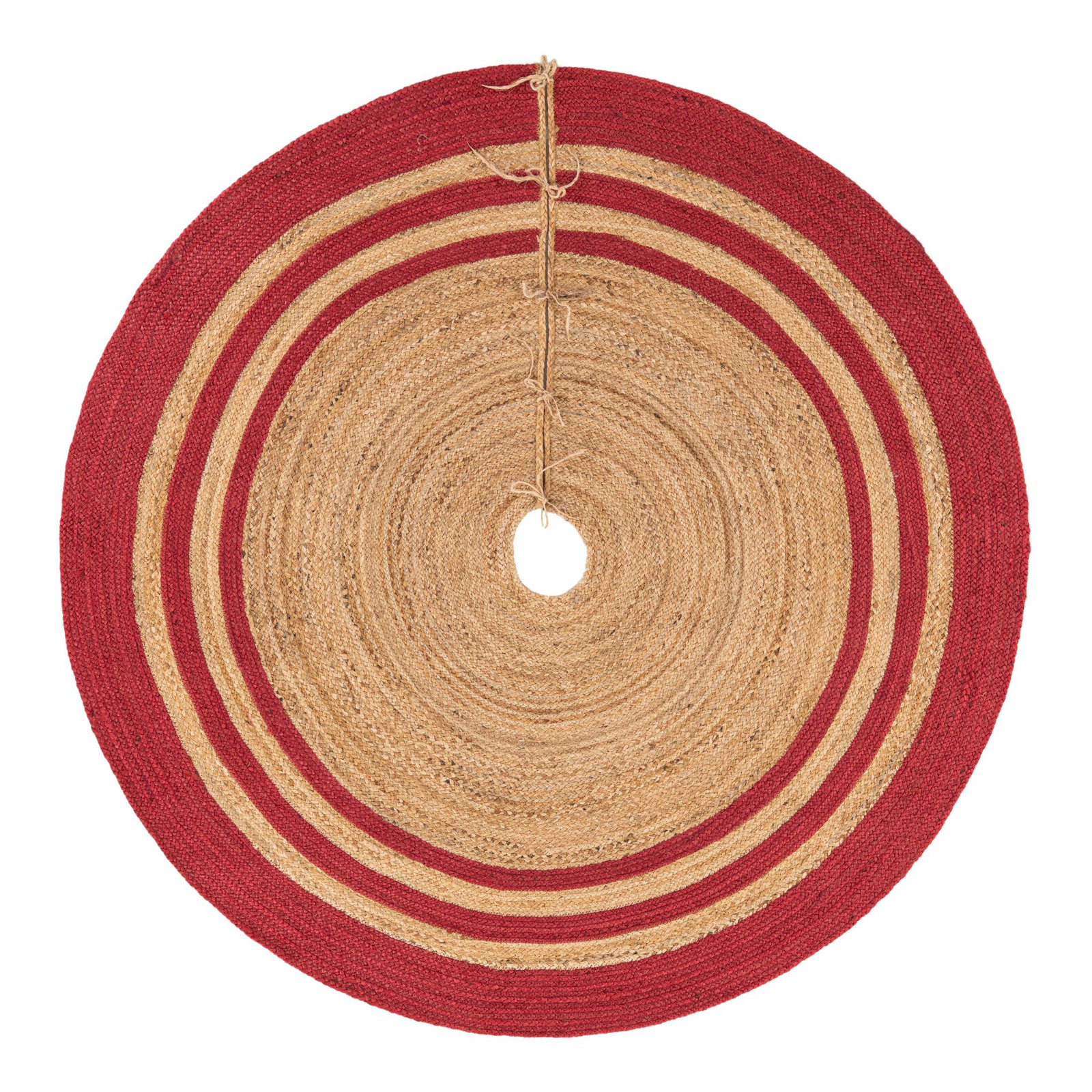 Burlap Tree Skirt, Round 6'1", Beige/Red