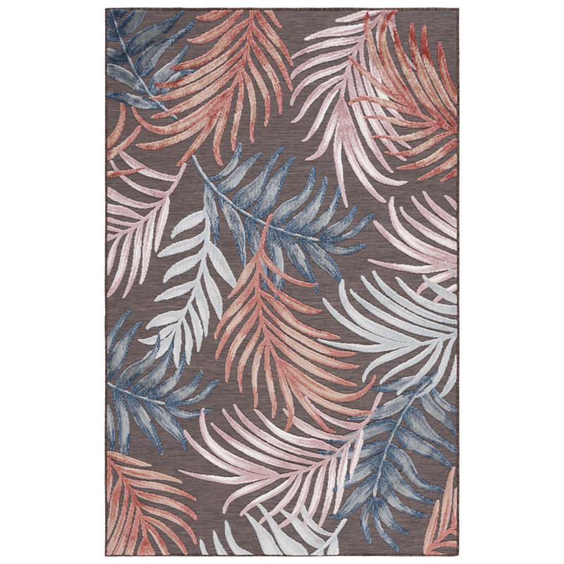 Scituate Floral Brown/Blue/White Indoor / Outdoor Area Indoor/Outdoor Area Rug, Rectangle 8' x 10'