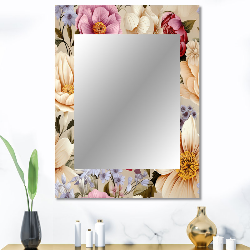 Spring Bouquet Botanical Pattern - Floral Mirror, Cottage Unique Wall Mirror, Printed Metal Art, 40" x 30"