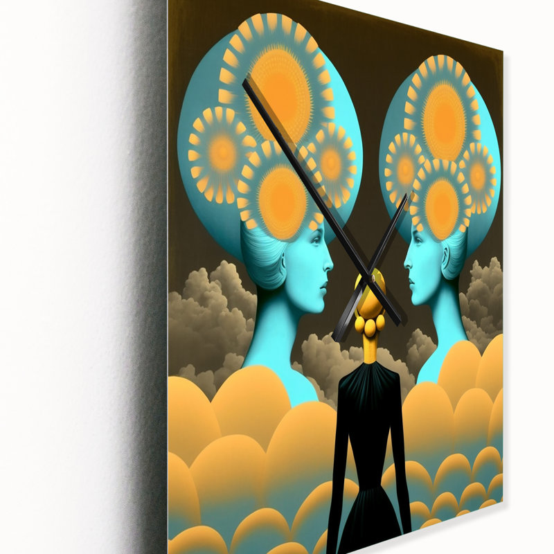 Déesse oracle efflorescence - très grandes horloges murales abstraites modernes, H 32 po x l 24 po x P 1 po